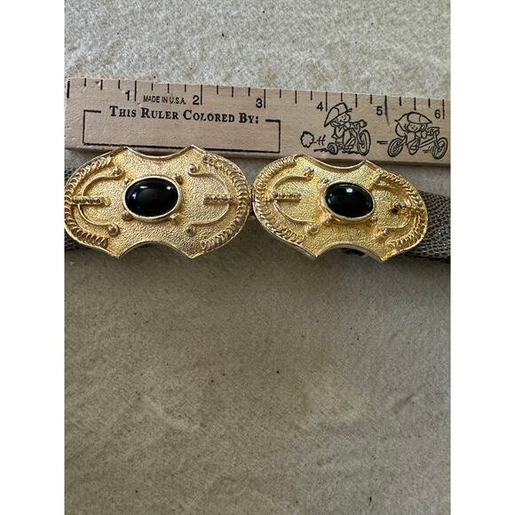 Vintage signed GAY BOYER belt gold removable buckle black cabochon snake leather main image 5